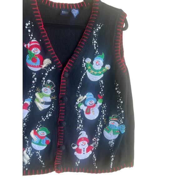 Basic Editions Vintage Vest Snowman & Pearl Embellishments Sweater Black XL - Picture 4 of 9